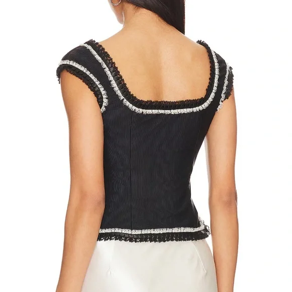 Black Ruffle-Trim Button Front Women's Top - Picture 3 of 3